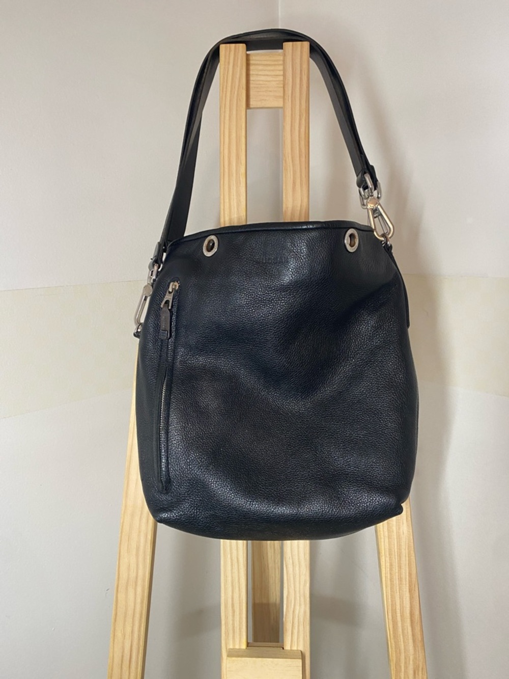 RUDSAK Pebbled  Black Leather Shoulder Hobo Bag- Convertible Strap